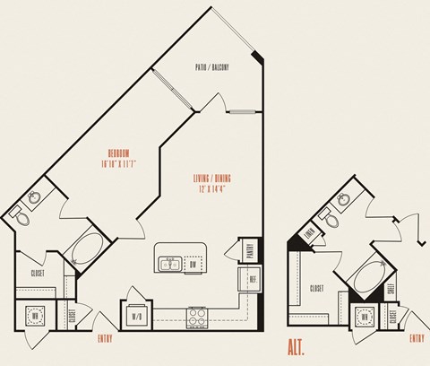Floor plan for 1 bed, 1 bath, 779 sqft